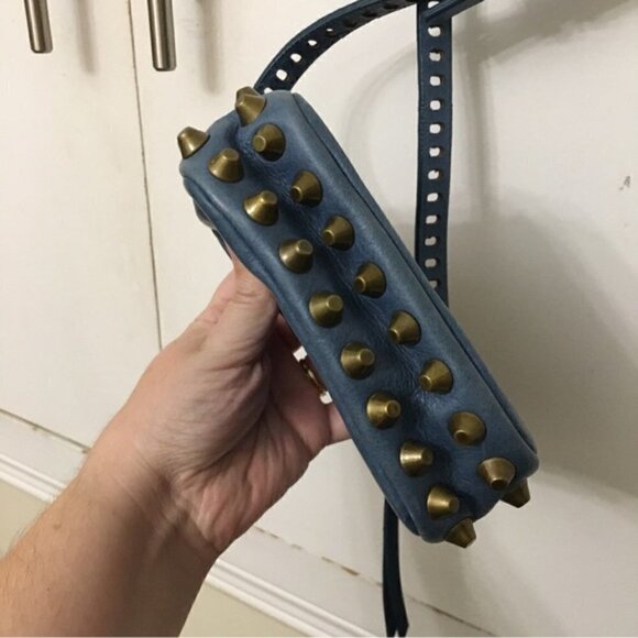 Barneys New York Blue Leather Studded Camera Bag Crossbody - Picture 5 of 11